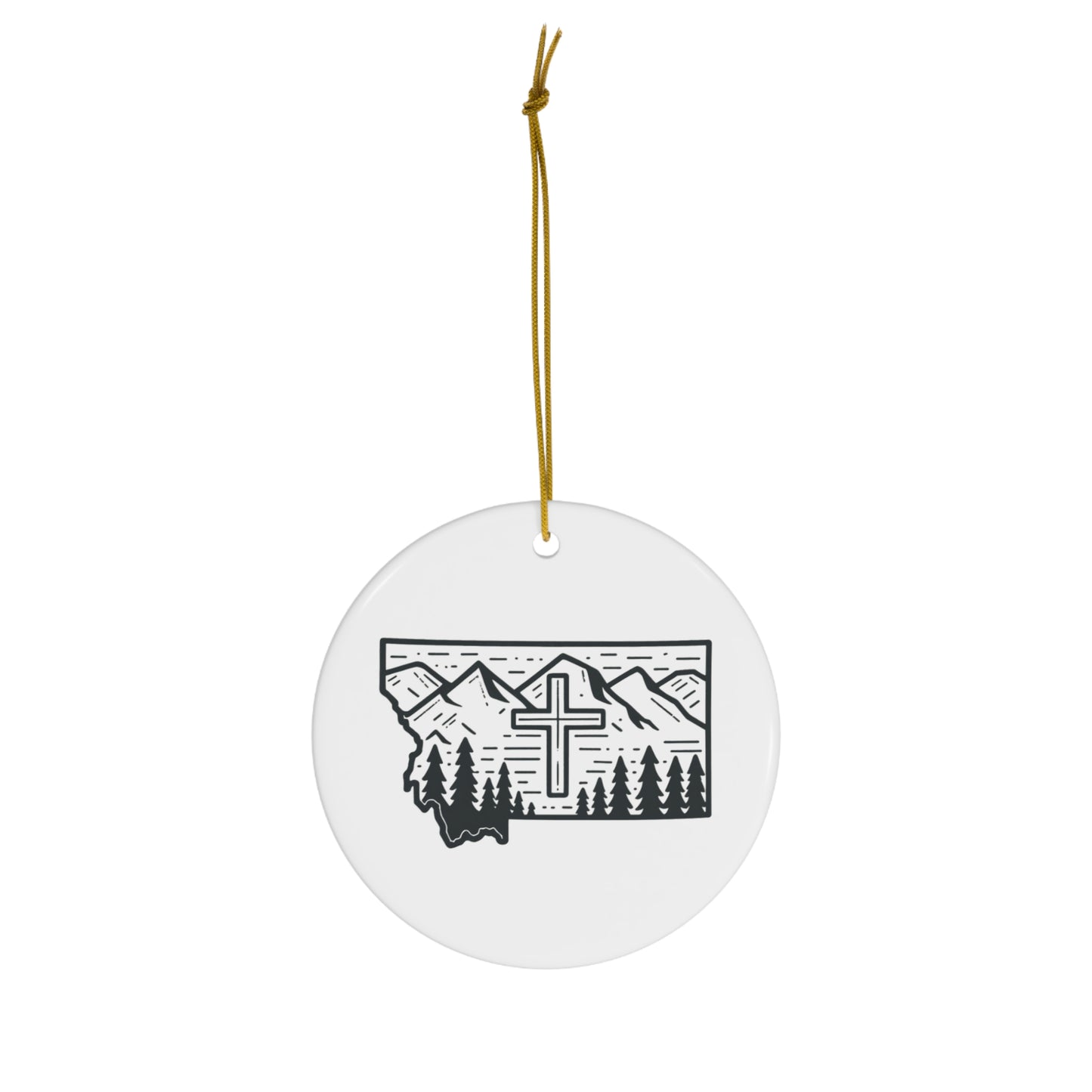 Montana Christian Cross Ceramic Christmas Ornament