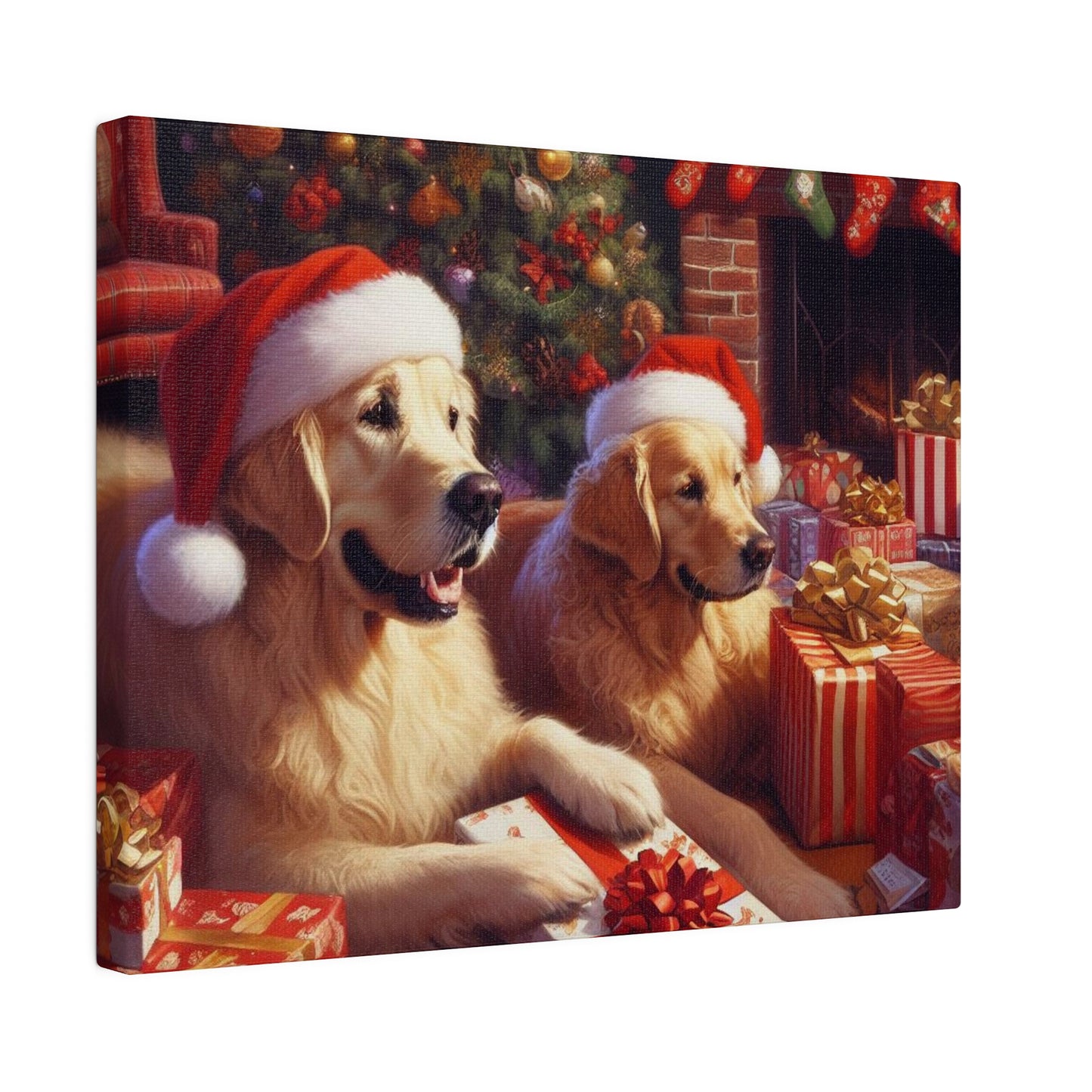 Golden Retriver Christmas Morning Canvas Wrap