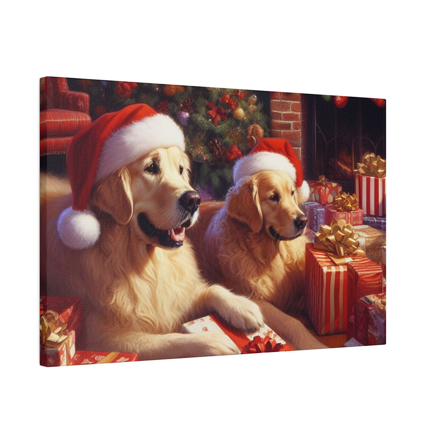 Golden Retriver Christmas Morning Canvas Wrap