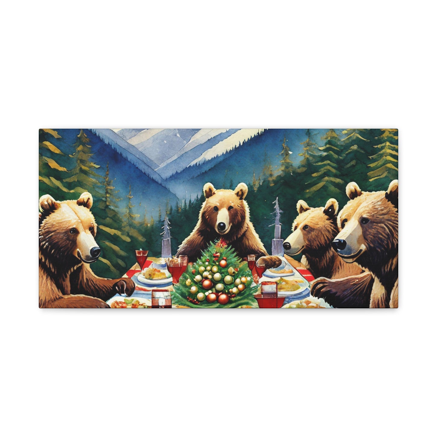 Grizzly Bear Christmas Dinner Canvas Wrap