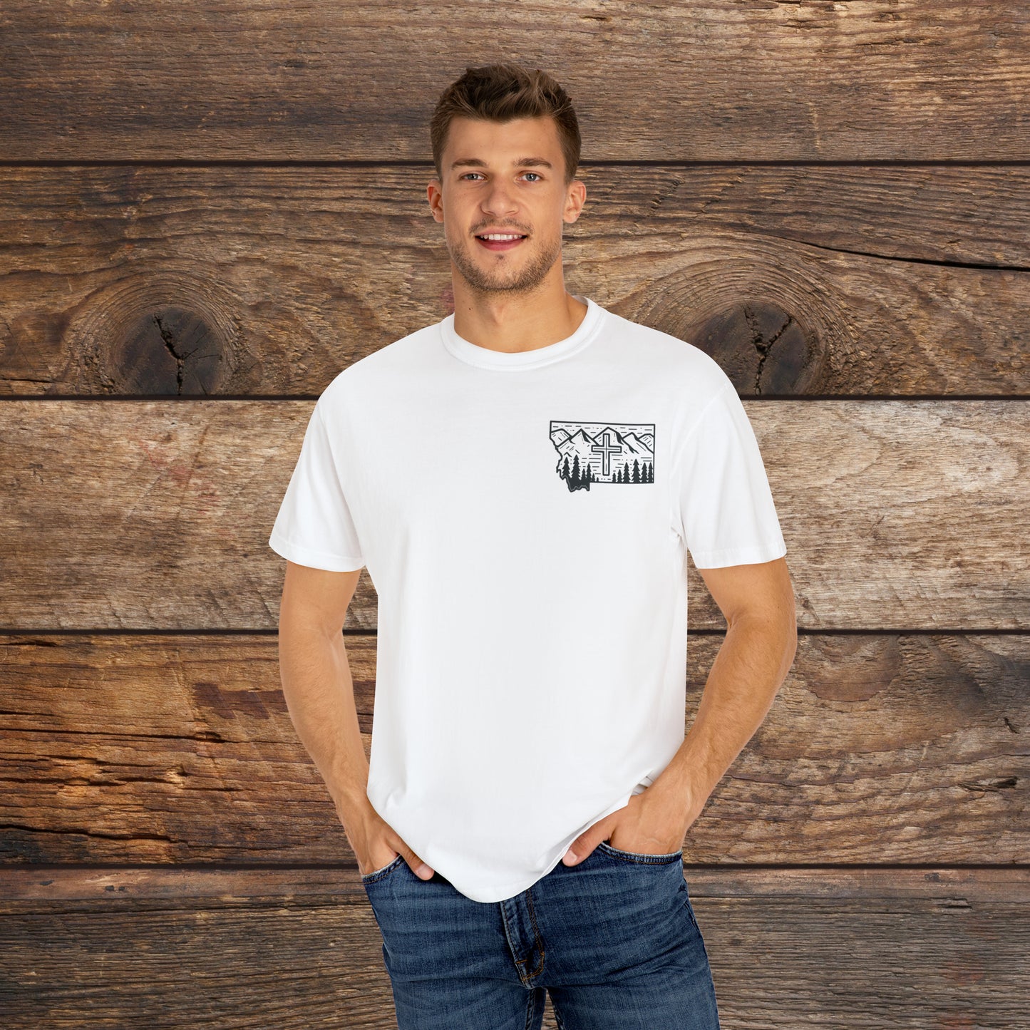 Montana Christian Cross Unisex Garment-Dyed T-shirt