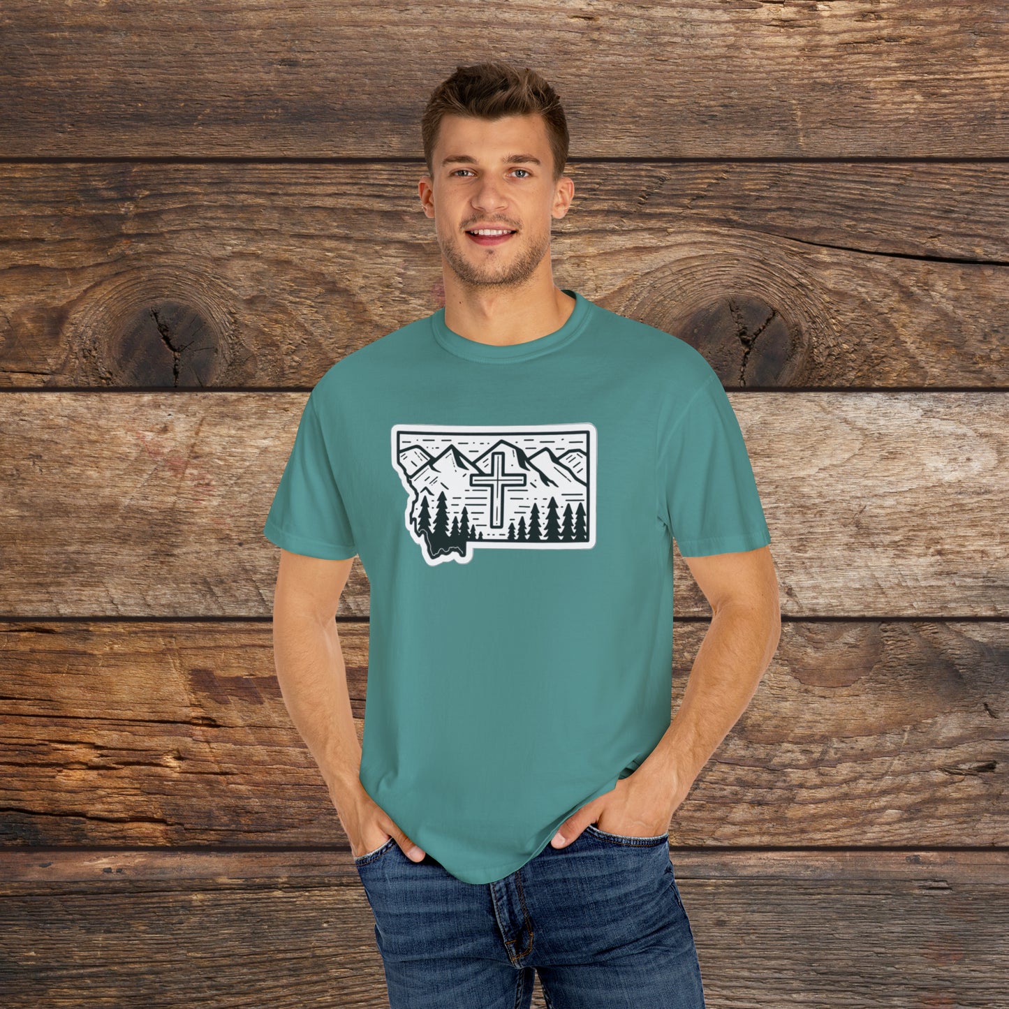 Montana Christian Cross Unisex Garment-Dyed T-shirt