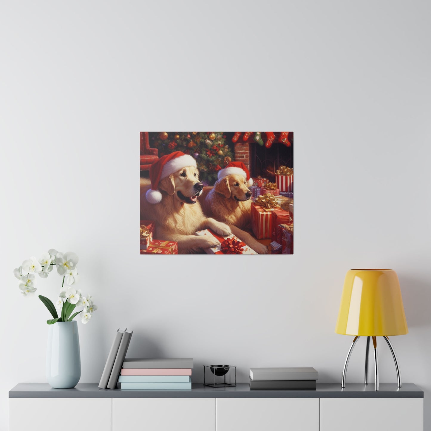 Golden Retriver Christmas Morning Canvas Wrap