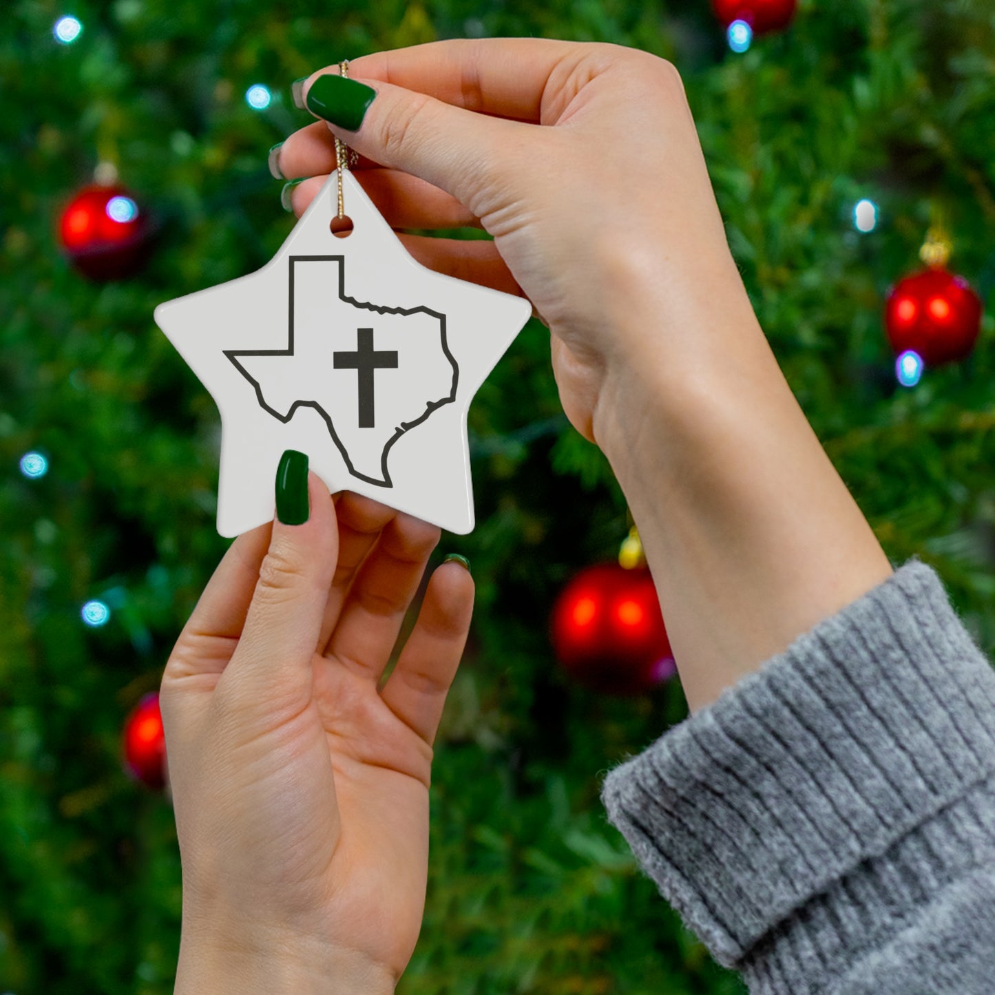 Christian Cross Texas Ceramic Christmas Ornament, 4 Shapes