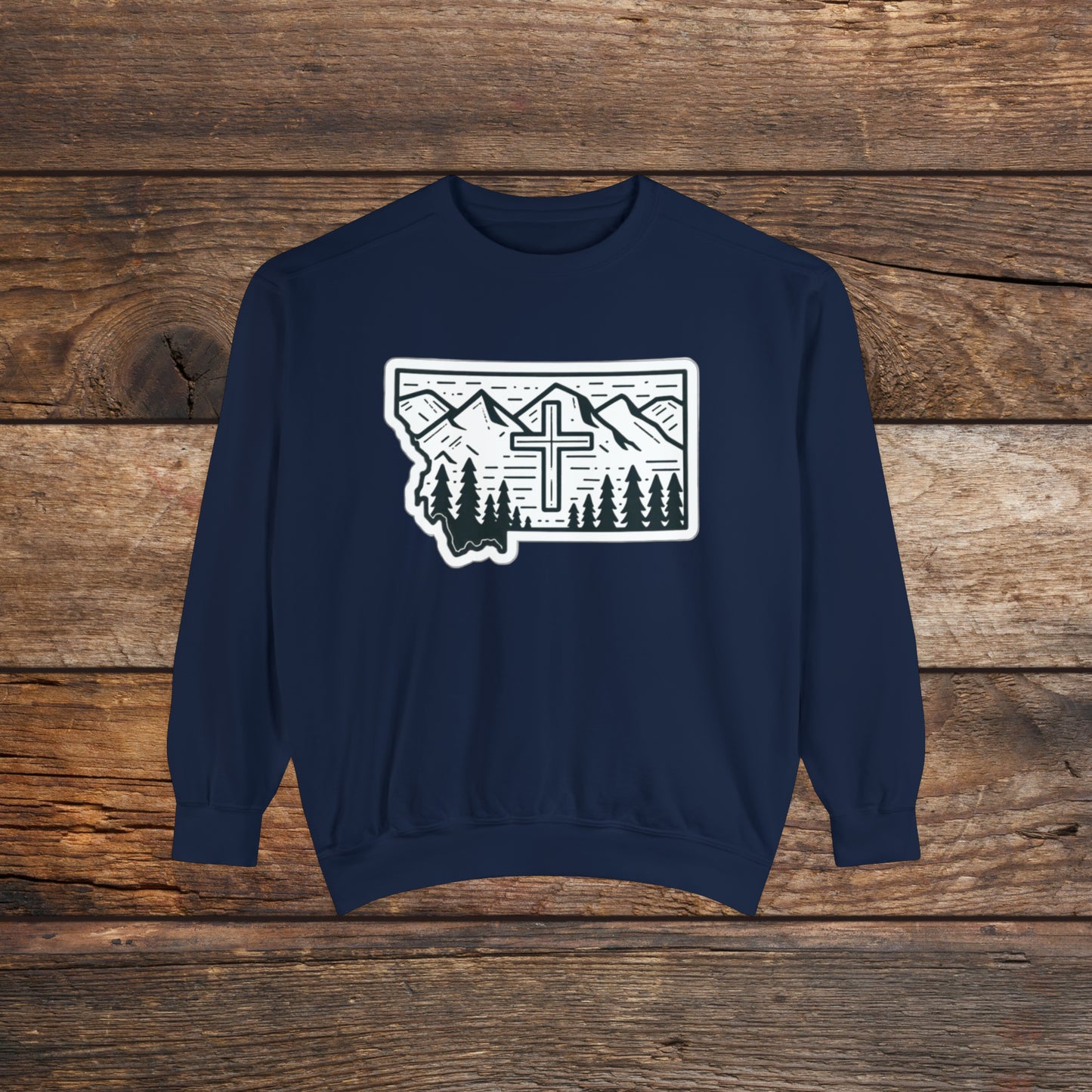 Montana Christian Cross Unisex Garment-Dyed Sweatshirt