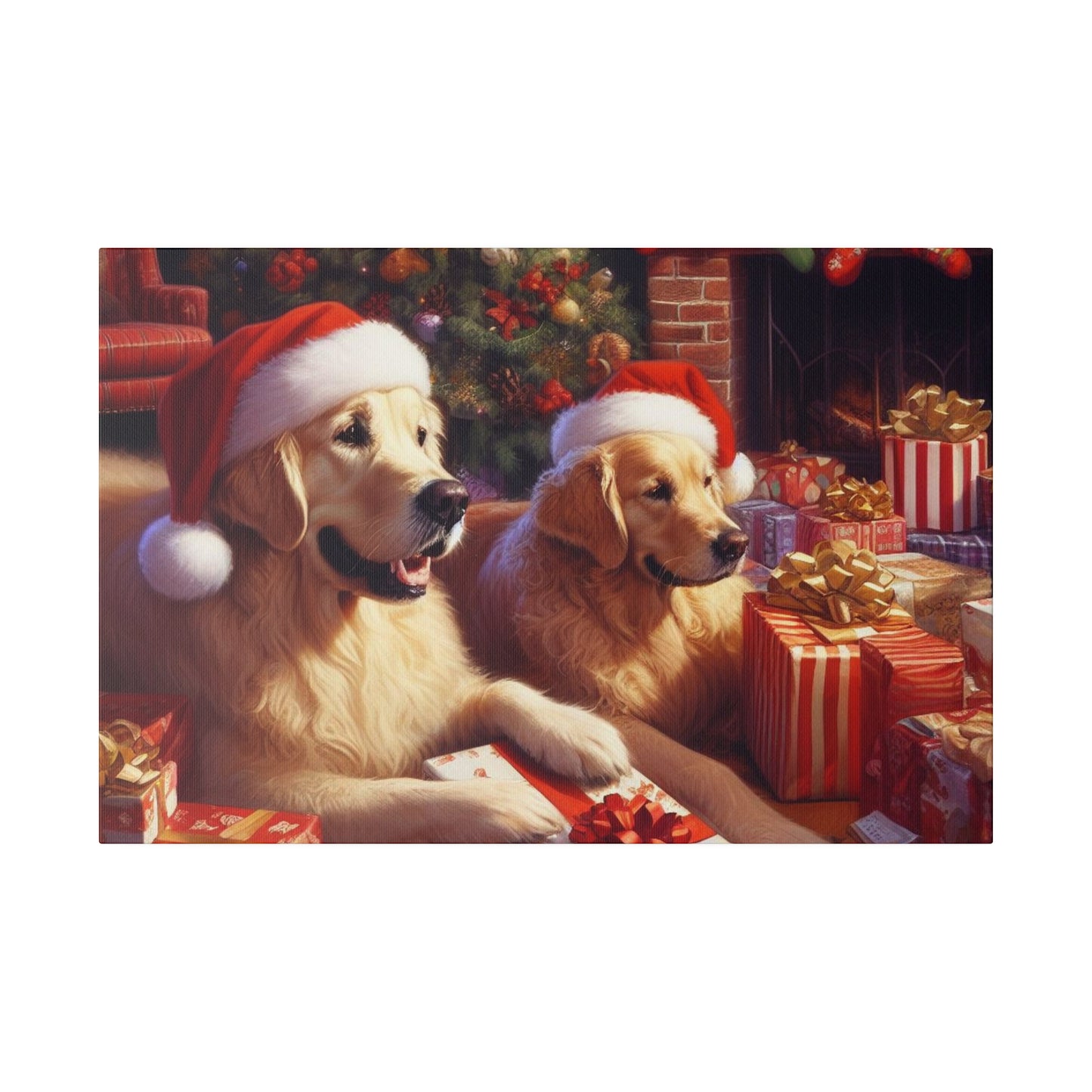 Golden Retriver Christmas Morning Canvas Wrap