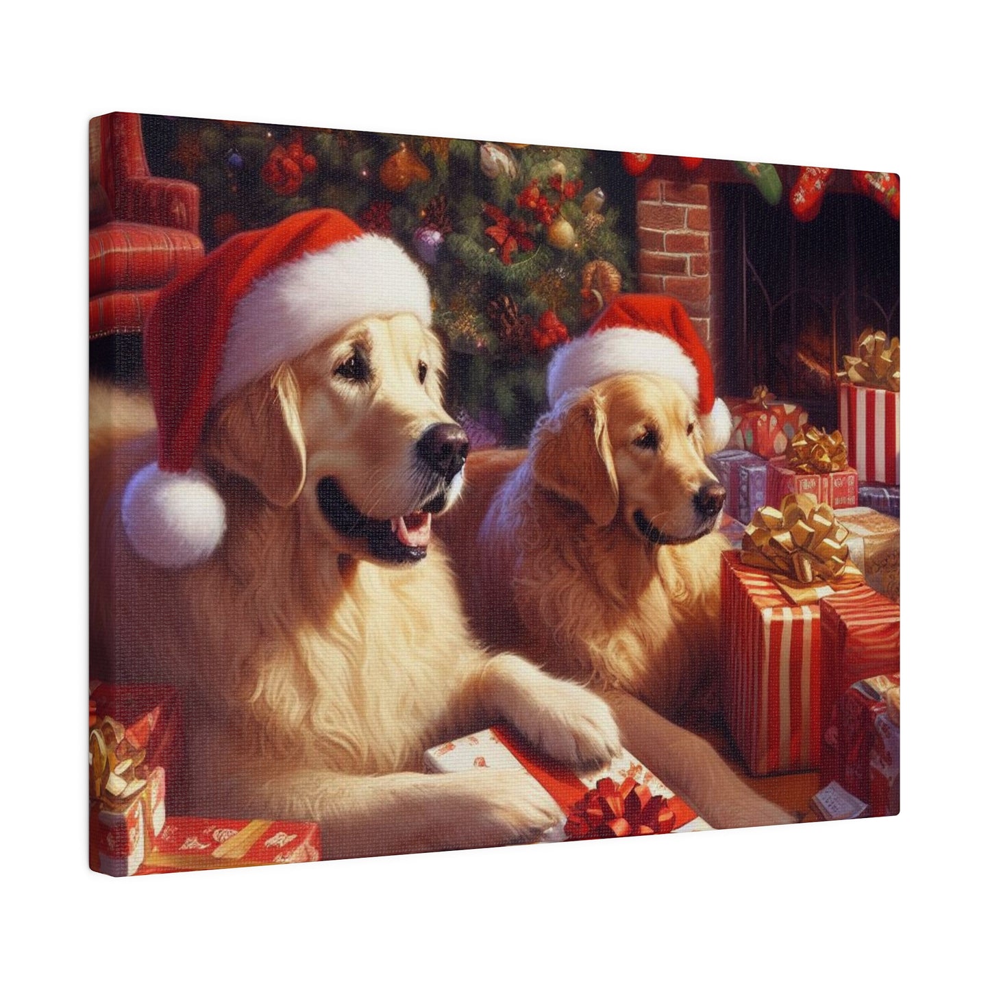 Golden Retriver Christmas Morning Canvas Wrap