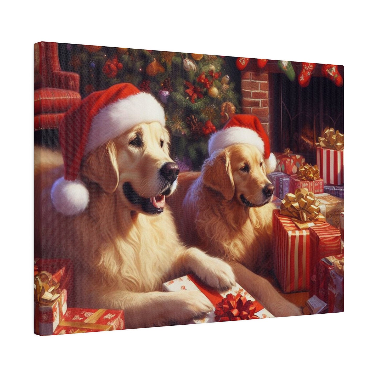 Golden Retriver Christmas Morning Canvas Wrap