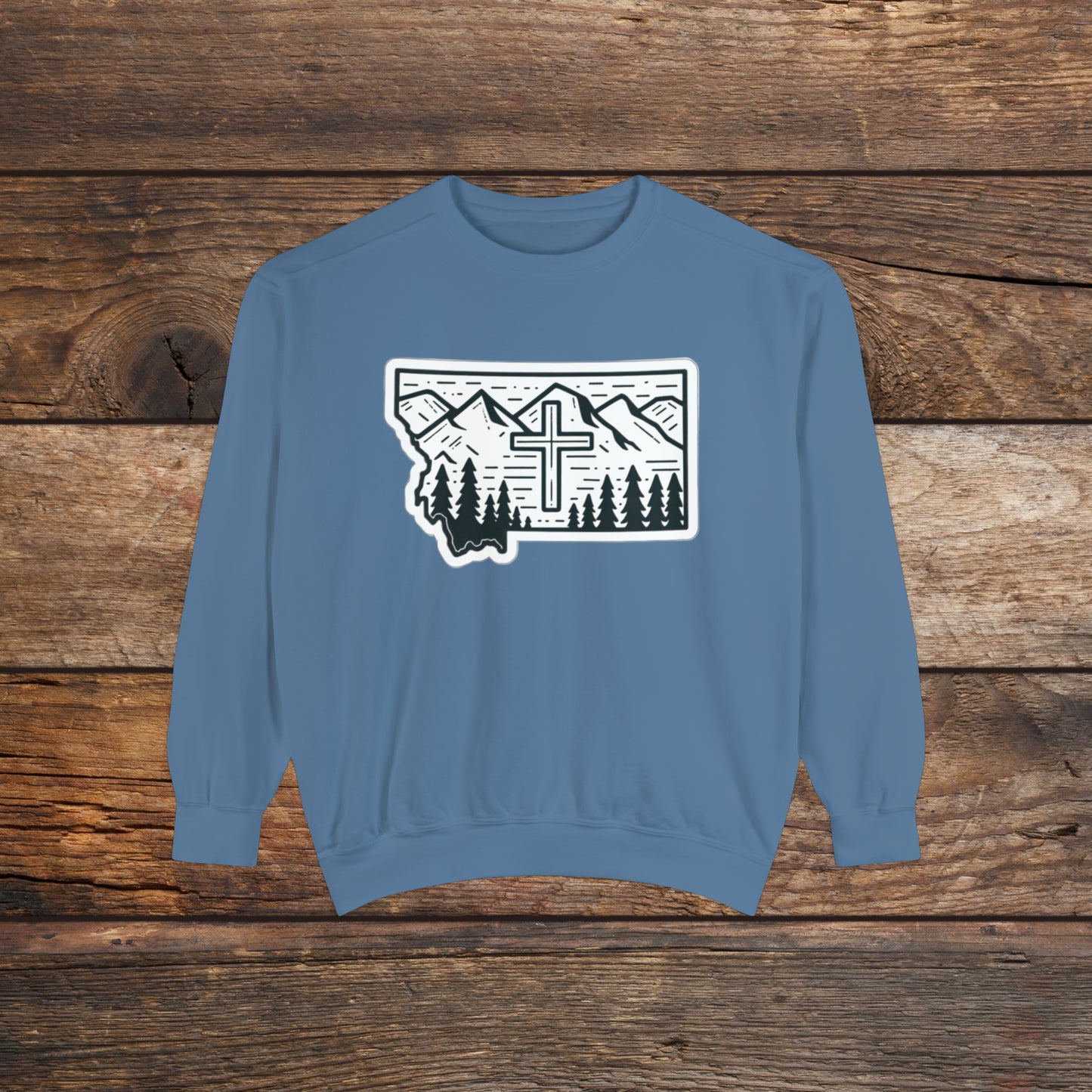 Montana Christian Cross Unisex Garment-Dyed Sweatshirt