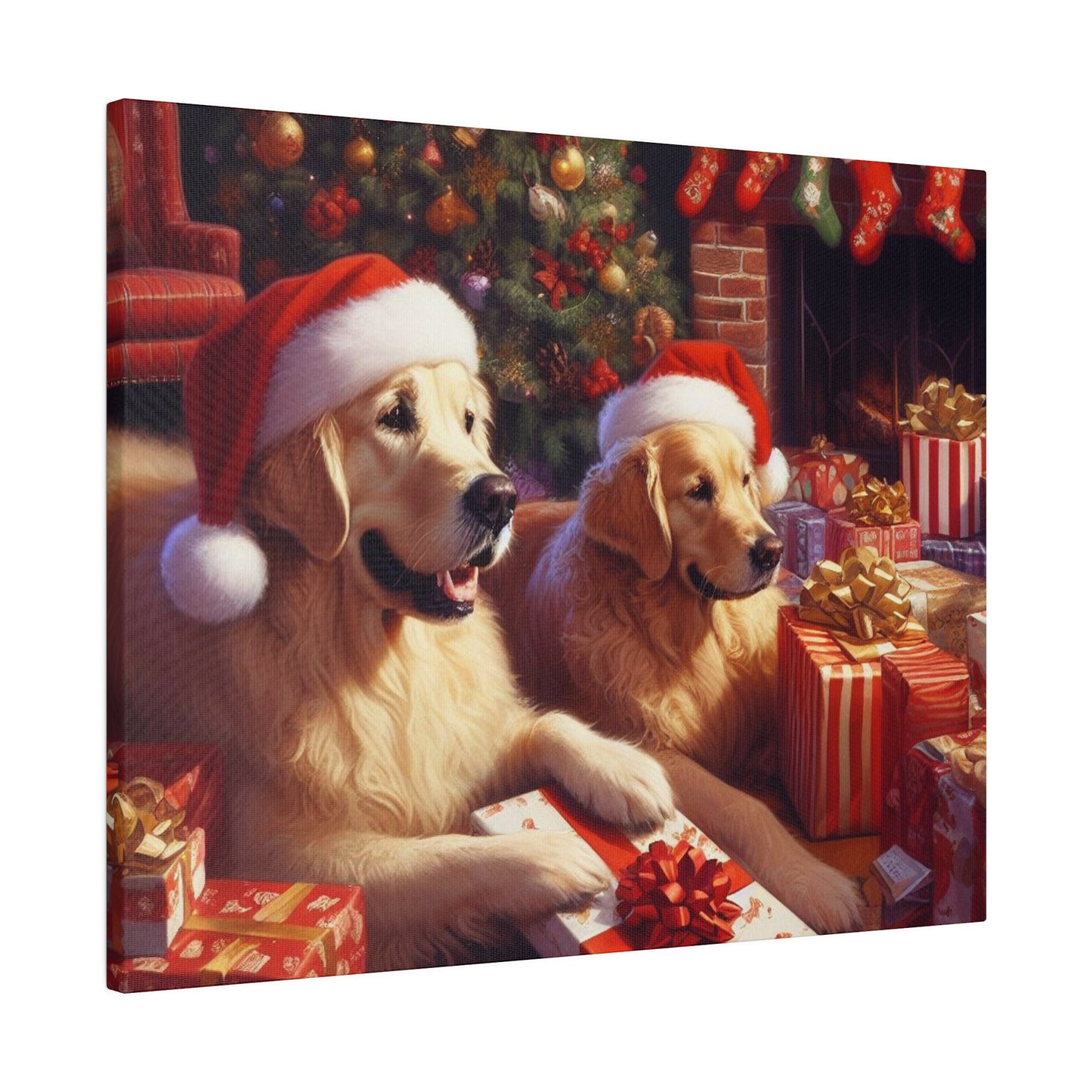 Golden Retriver Christmas Morning Canvas Wrap