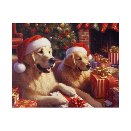 Golden Retriver Christmas Morning Canvas Wrap