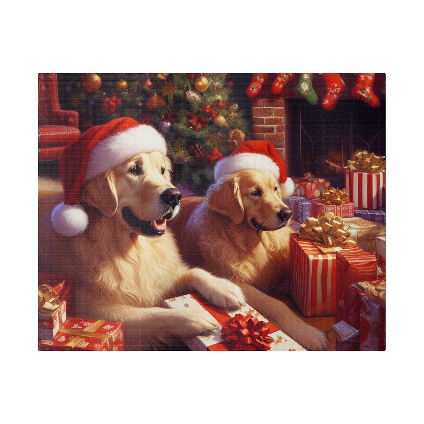 Golden Retriver Christmas Morning Canvas Wrap