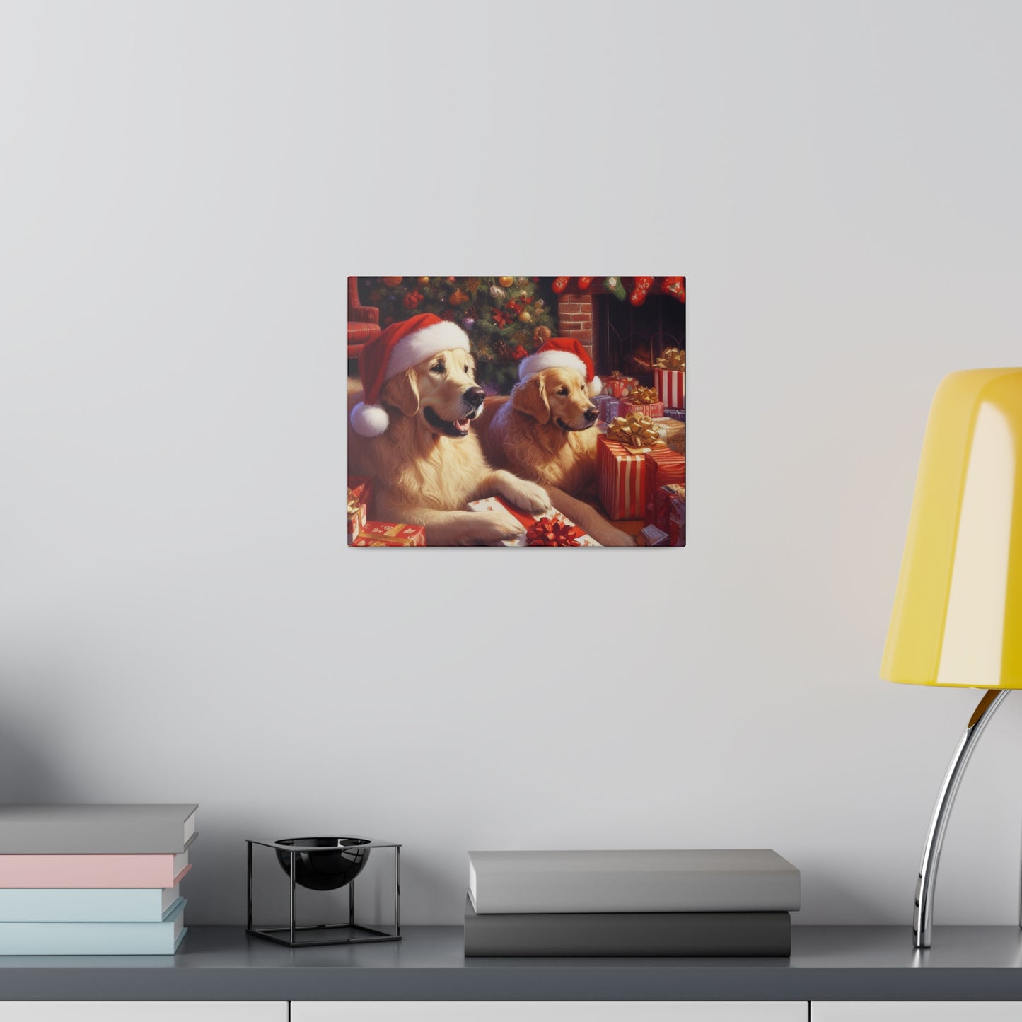 Golden Retriver Christmas Morning Canvas Wrap