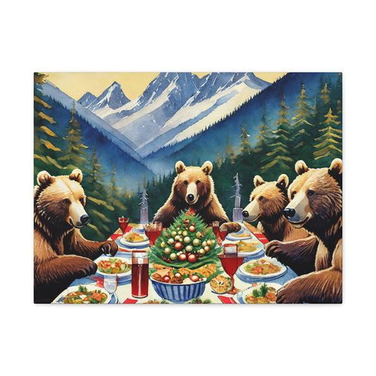 Grizzly Bear Christmas Dinner Canvas Wrap