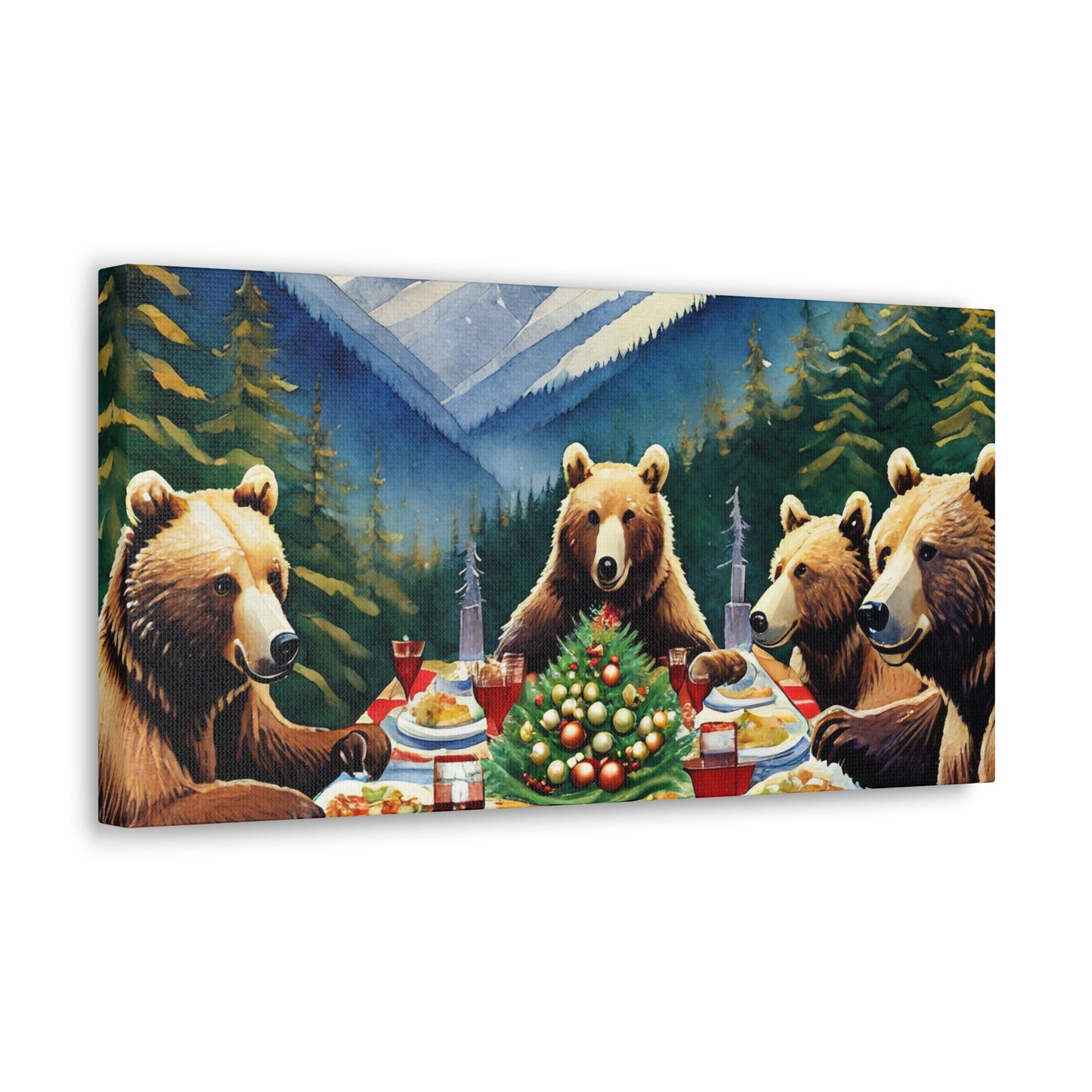 Grizzly Bear Christmas Dinner Canvas Wrap