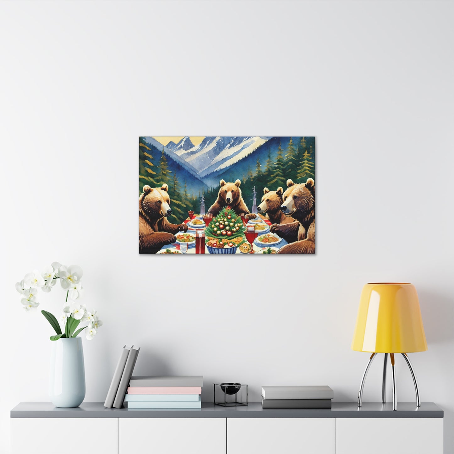 Grizzly Bear Christmas Dinner Canvas Wrap