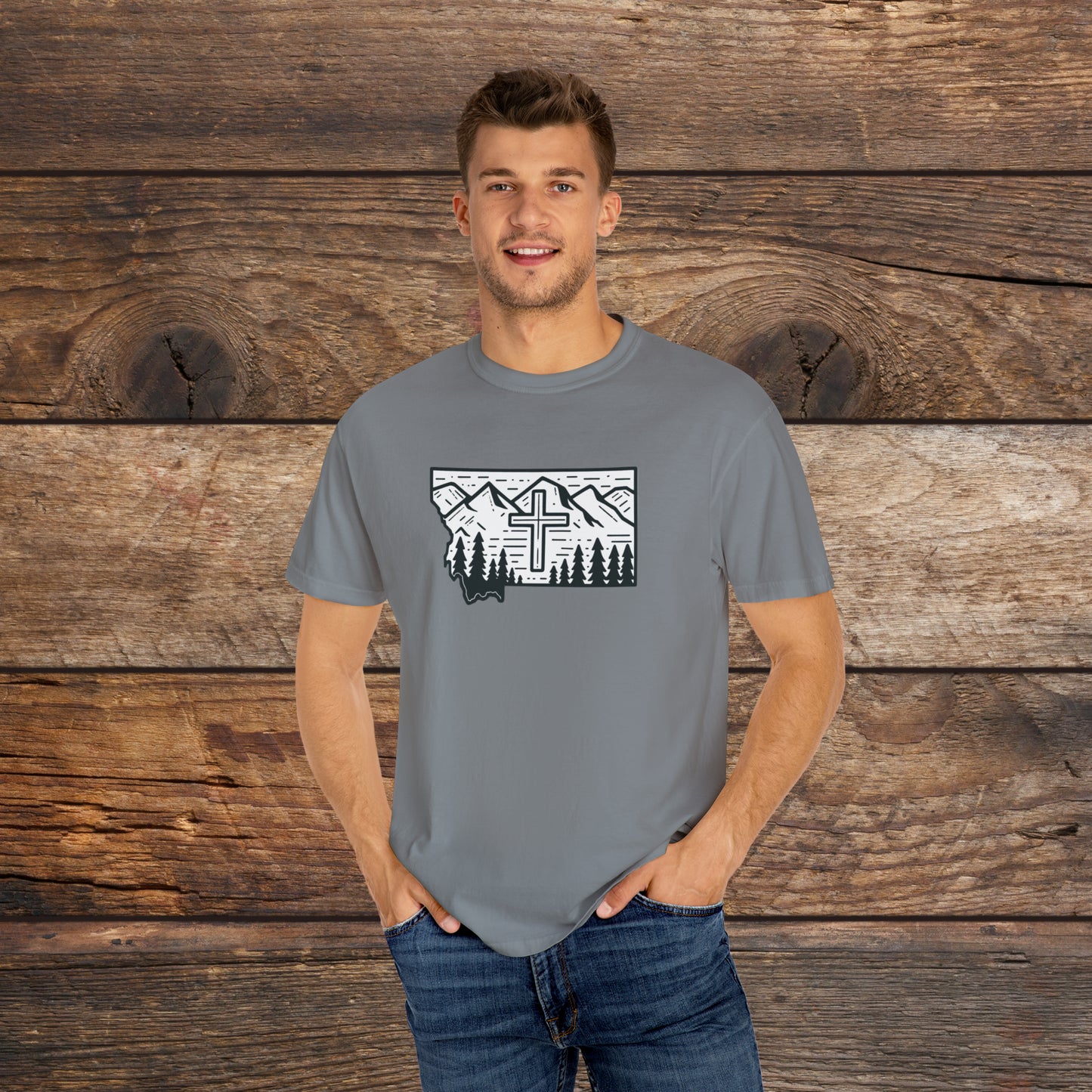 Montana Christian Cross Unisex Garment-Dyed T-shirt