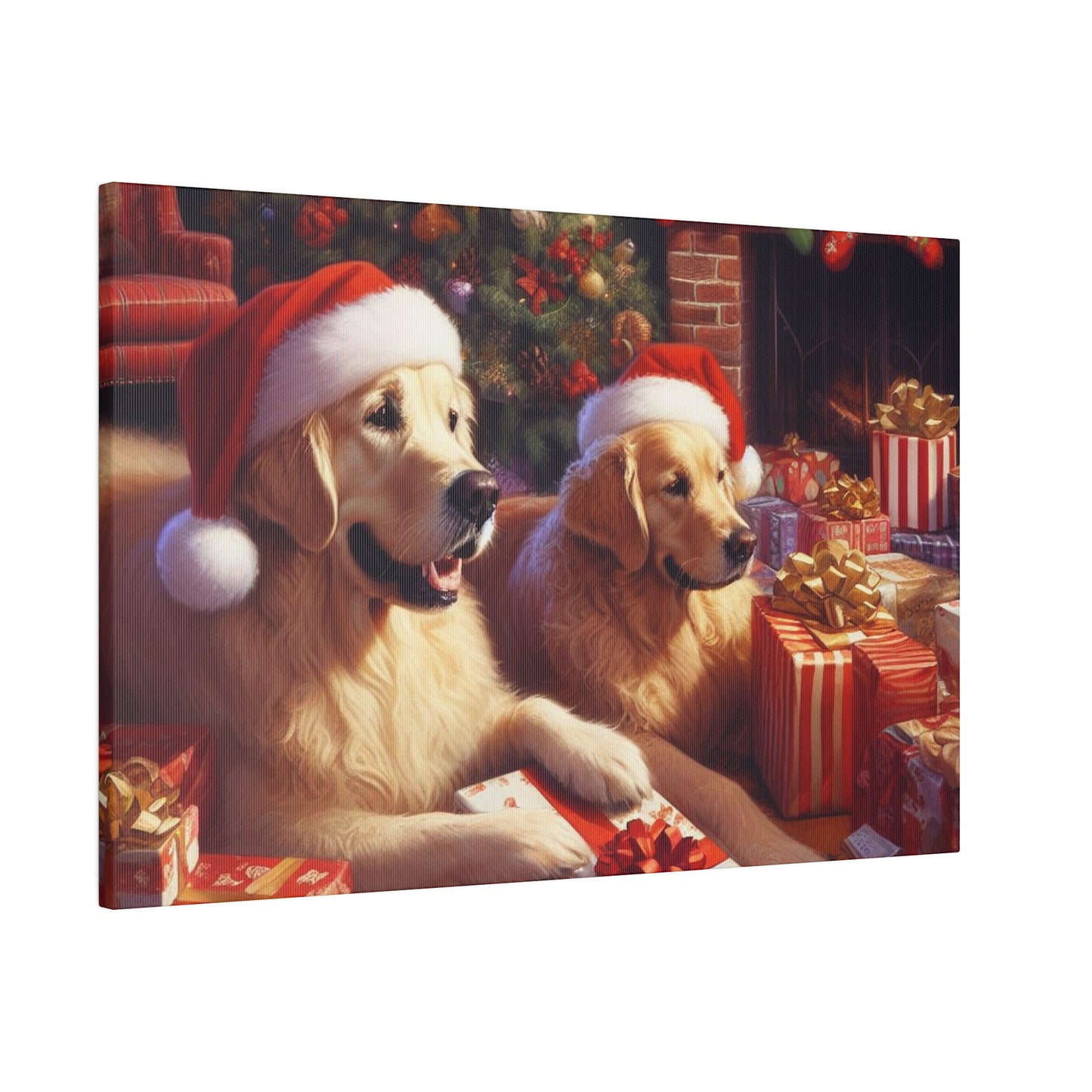 Golden Retriver Christmas Morning Canvas Wrap