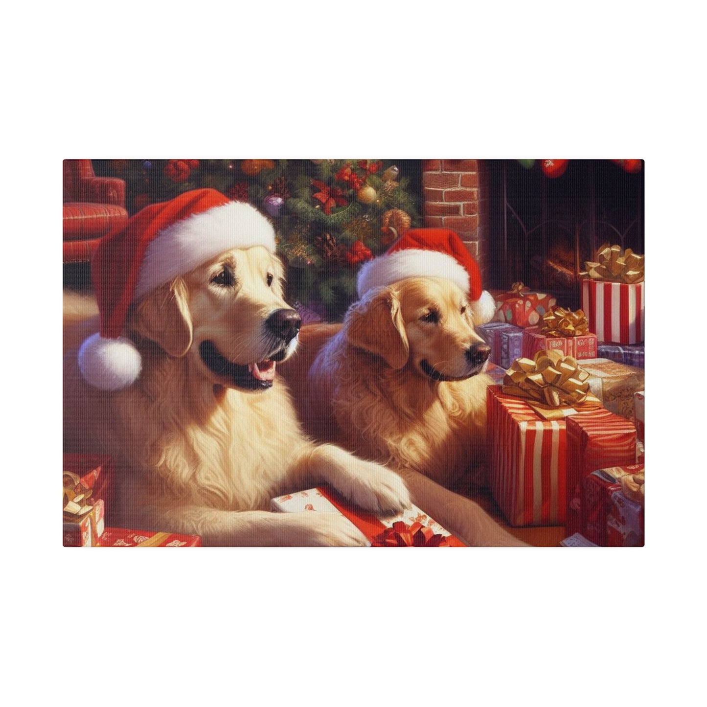 Golden Retriver Christmas Morning Canvas Wrap