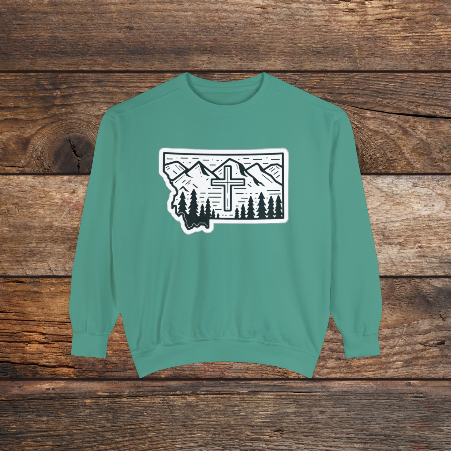 Montana Christian Cross Unisex Garment-Dyed Sweatshirt