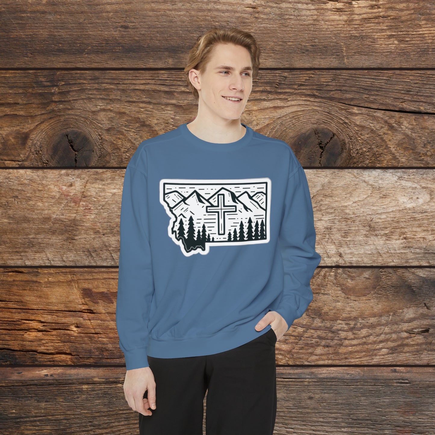 Montana Christian Cross Unisex Garment-Dyed Sweatshirt