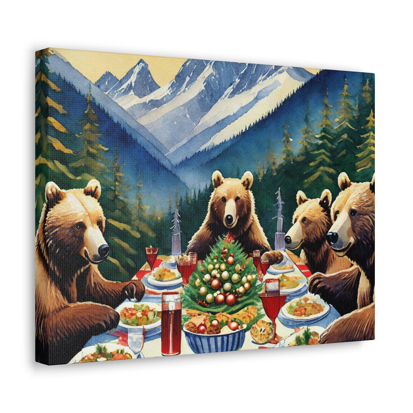 Grizzly Bear Christmas Dinner Canvas Wrap