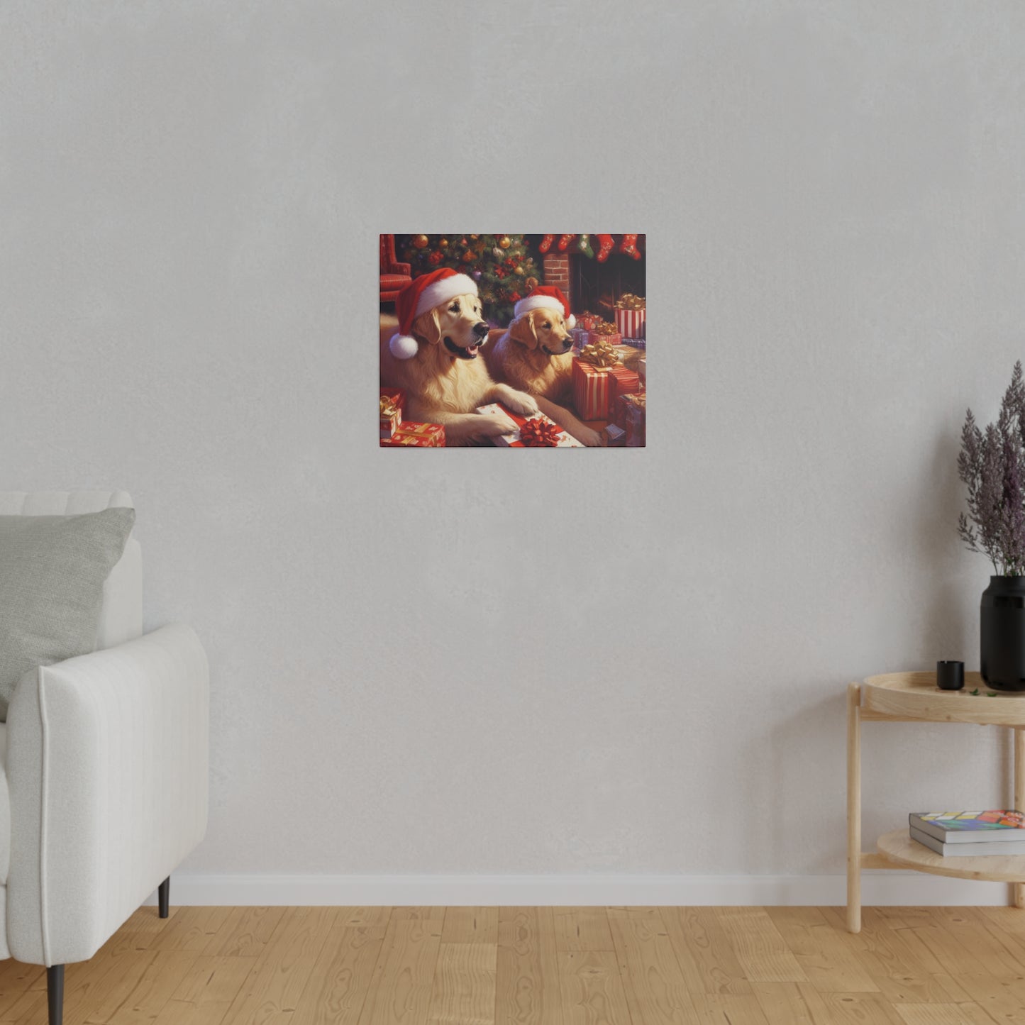 Golden Retriver Christmas Morning Canvas Wrap