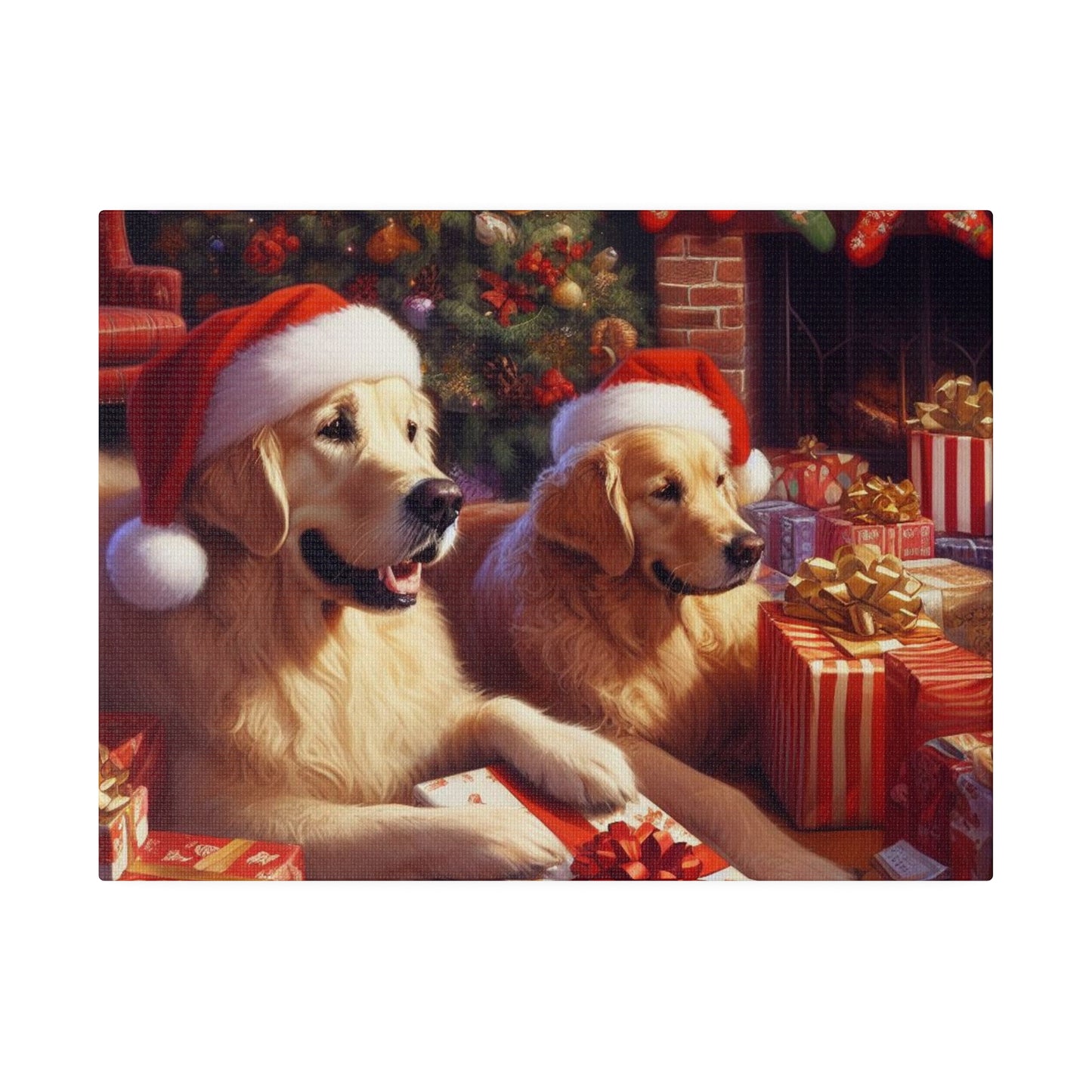 Golden Retriver Christmas Morning Canvas Wrap