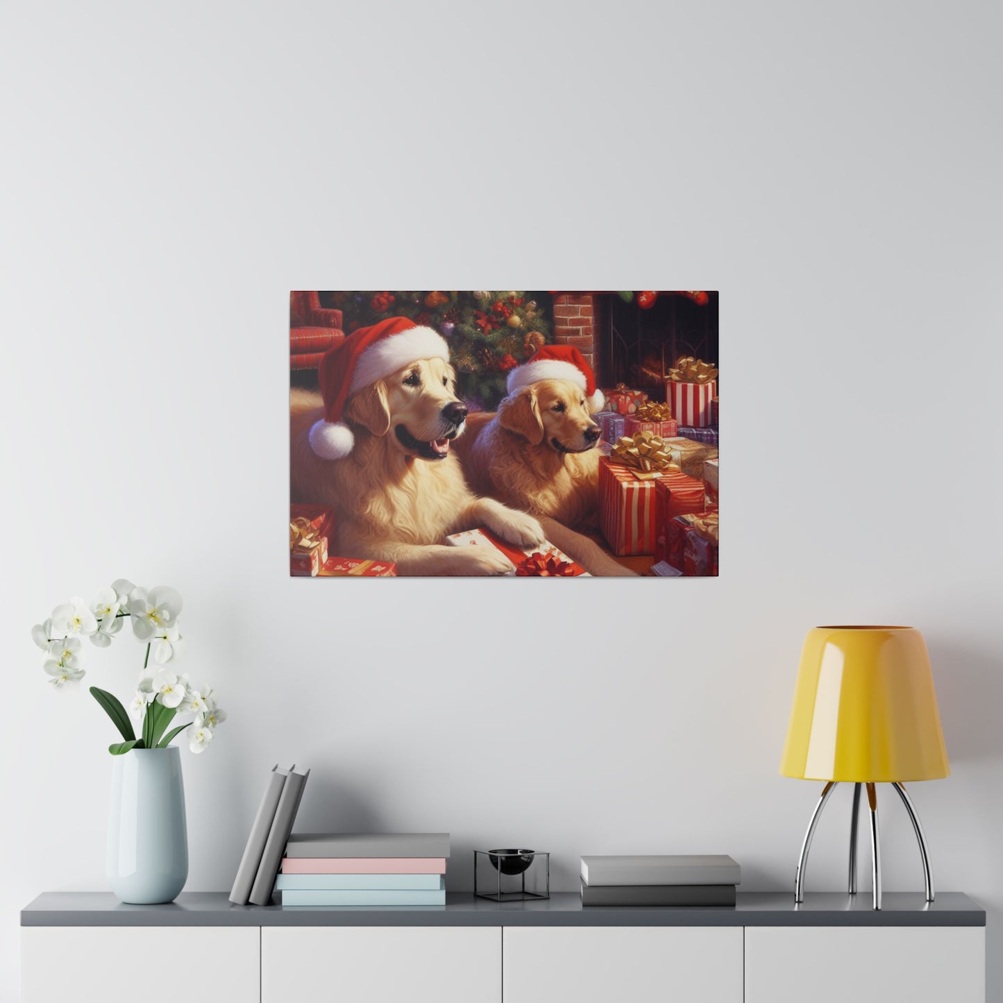 Golden Retriver Christmas Morning Canvas Wrap