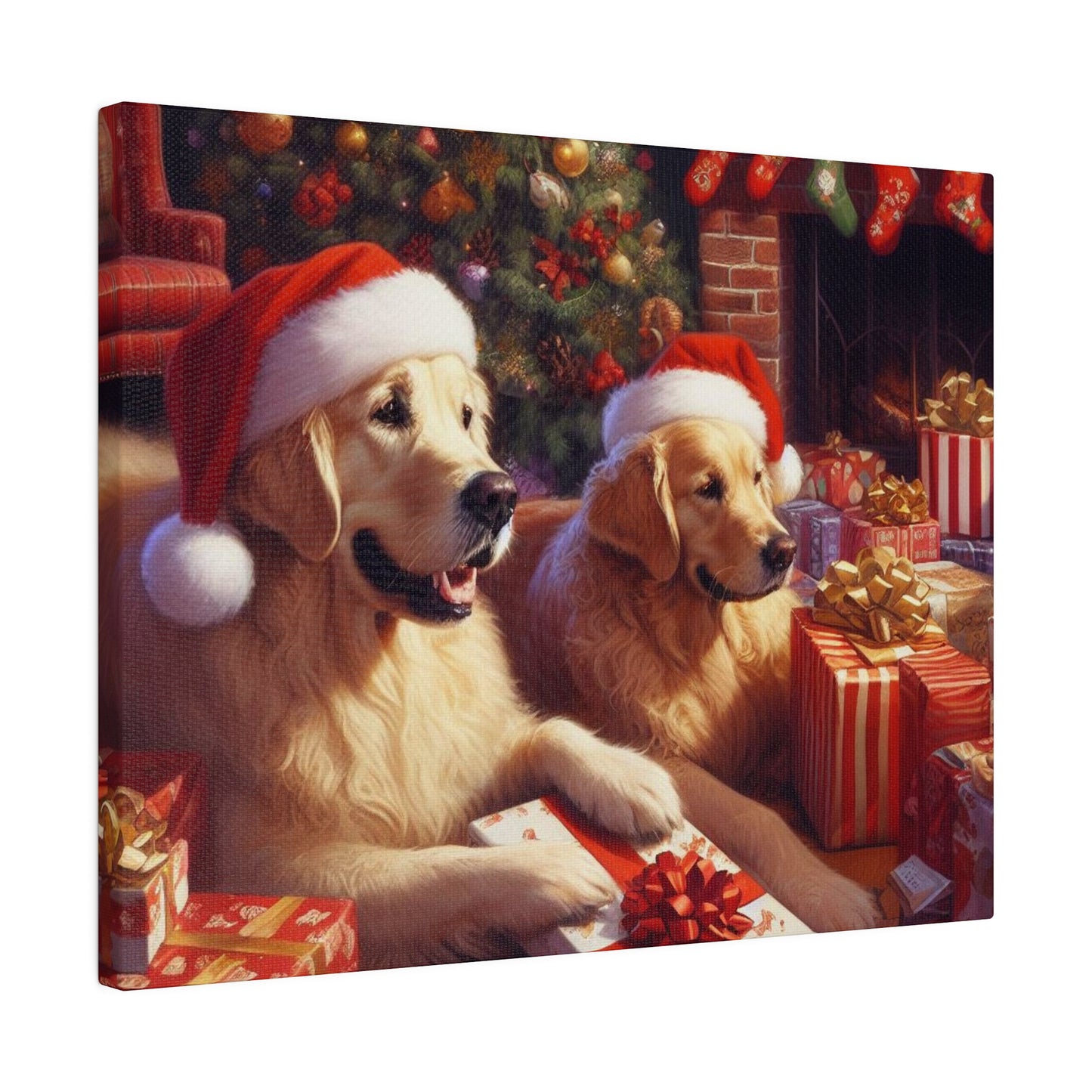 Golden Retriver Christmas Morning Canvas Wrap