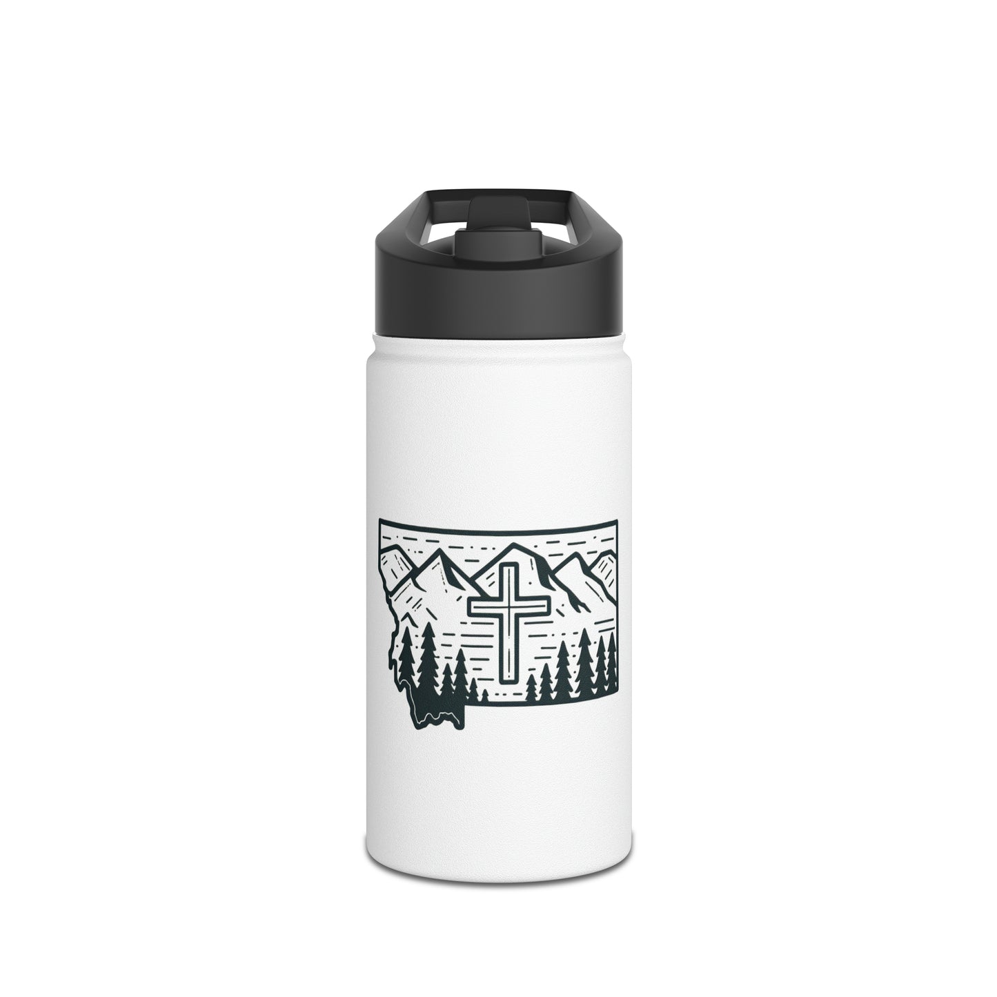 Montana Christian Cross Stainless Steel Water Bottle, Standard Lid