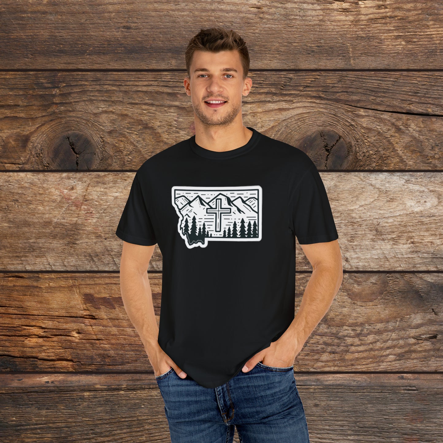 Montana Christian Cross Unisex Garment-Dyed T-shirt