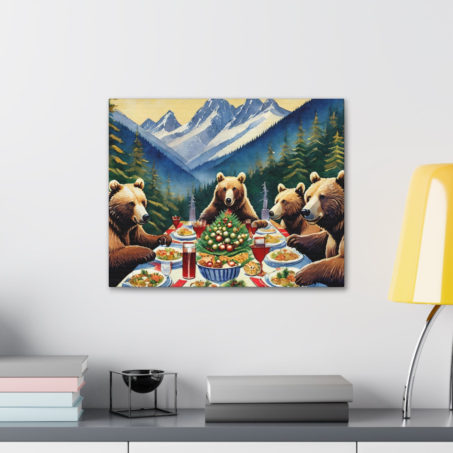 Grizzly Bear Christmas Dinner Canvas Wrap