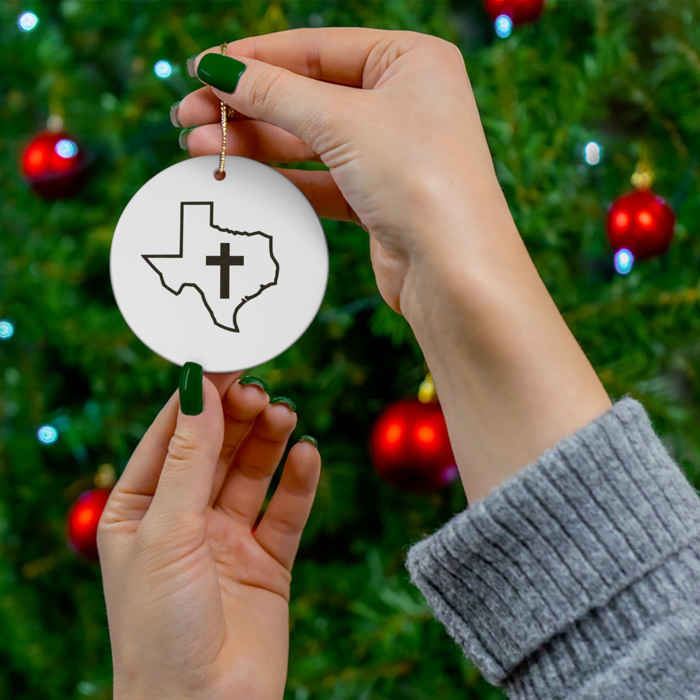 Christian Cross Texas Ceramic Christmas Ornament, 4 Shapes