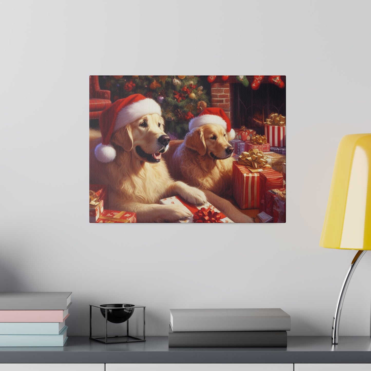 Golden Retriver Christmas Morning Canvas Wrap