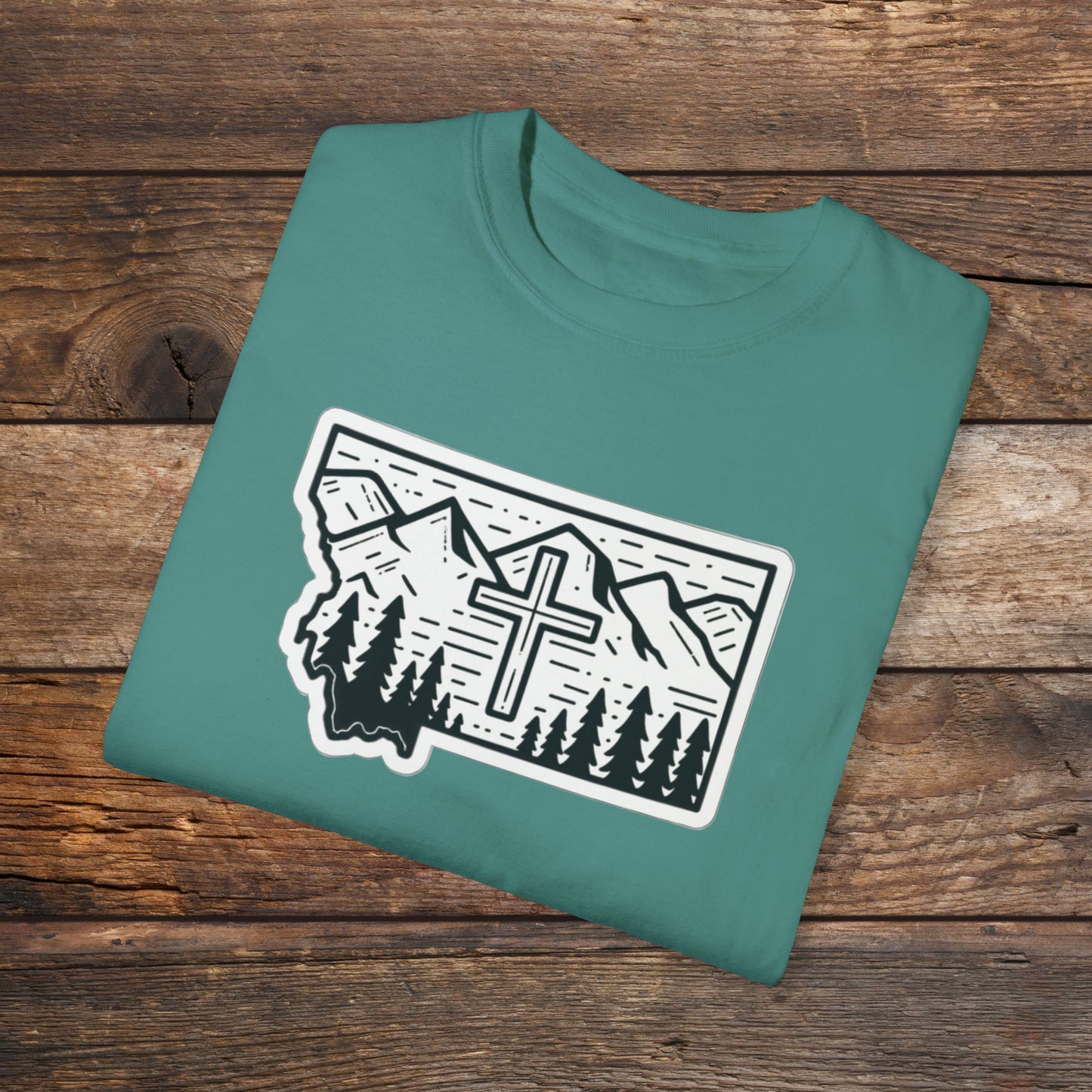 Montana Christian Cross Unisex Garment-Dyed T-shirt