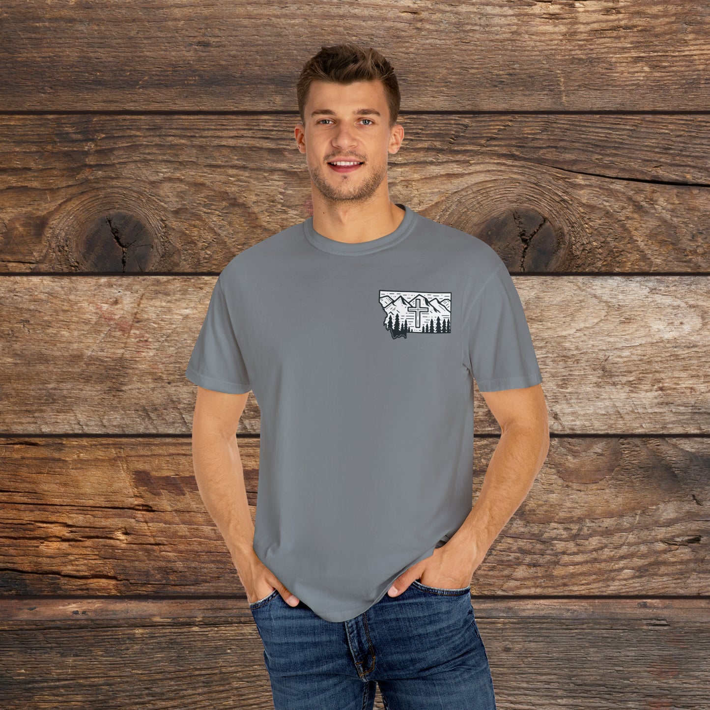 Montana Christian Cross Unisex Garment-Dyed T-shirt