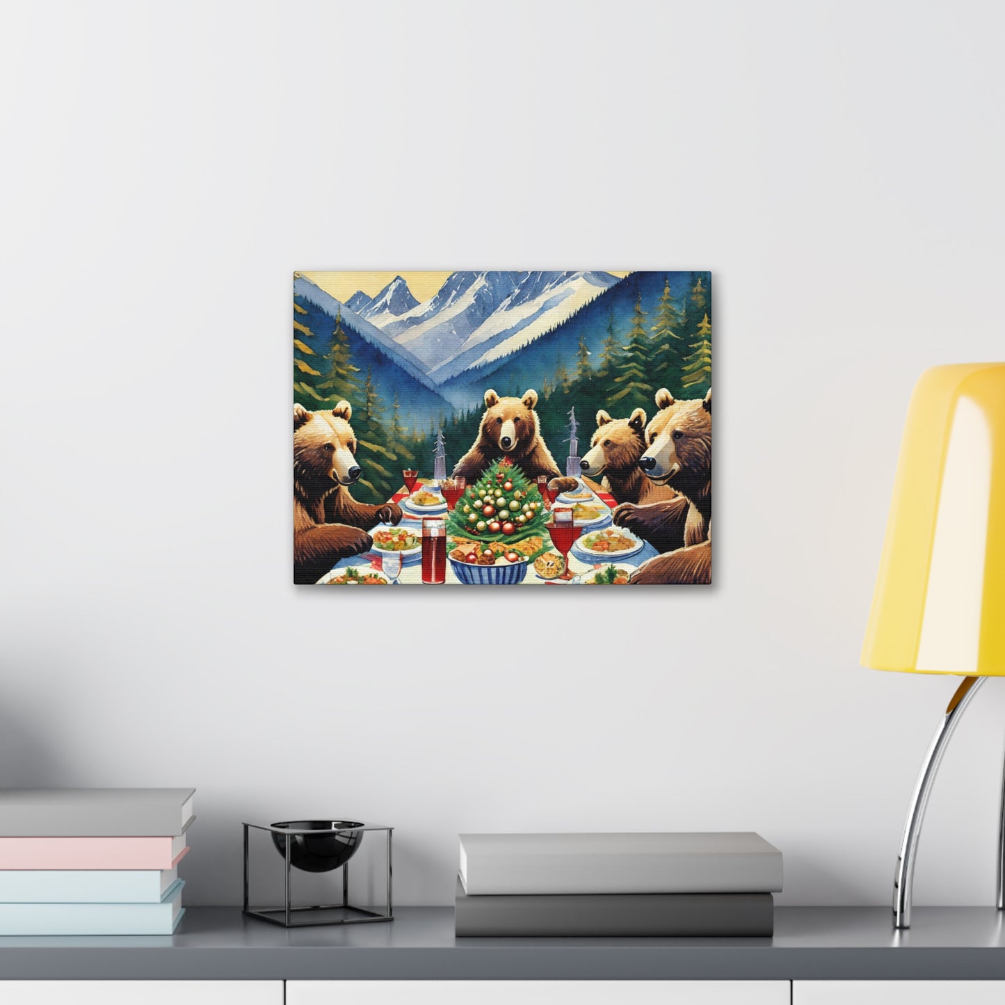 Grizzly Bear Christmas Dinner Canvas Wrap