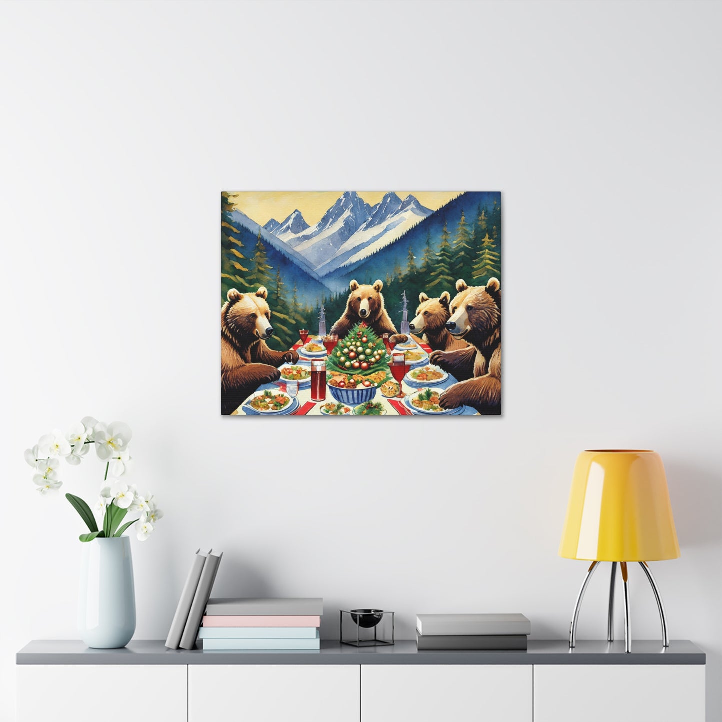 Grizzly Bear Christmas Dinner Canvas Wrap