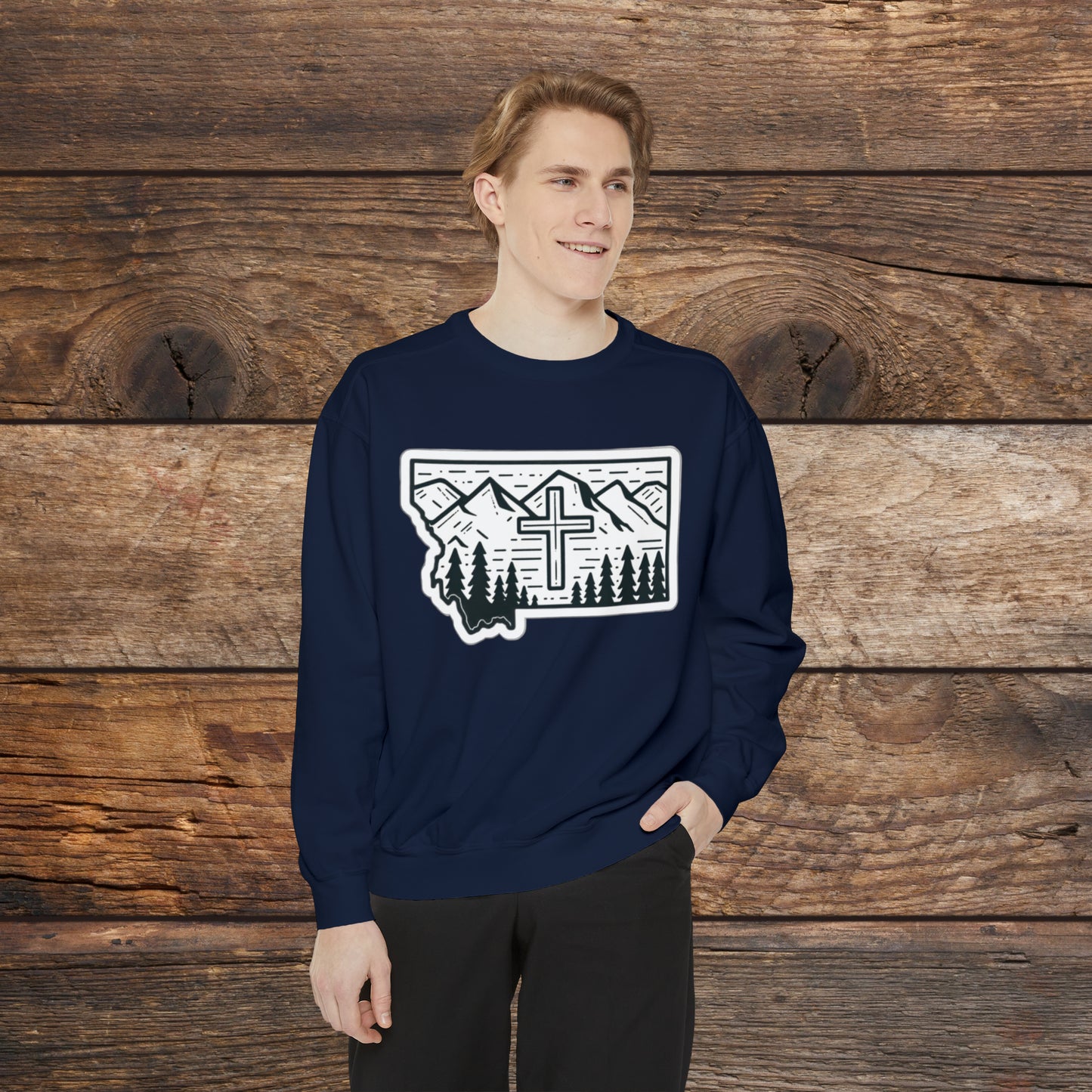 Montana Christian Cross Unisex Garment-Dyed Sweatshirt