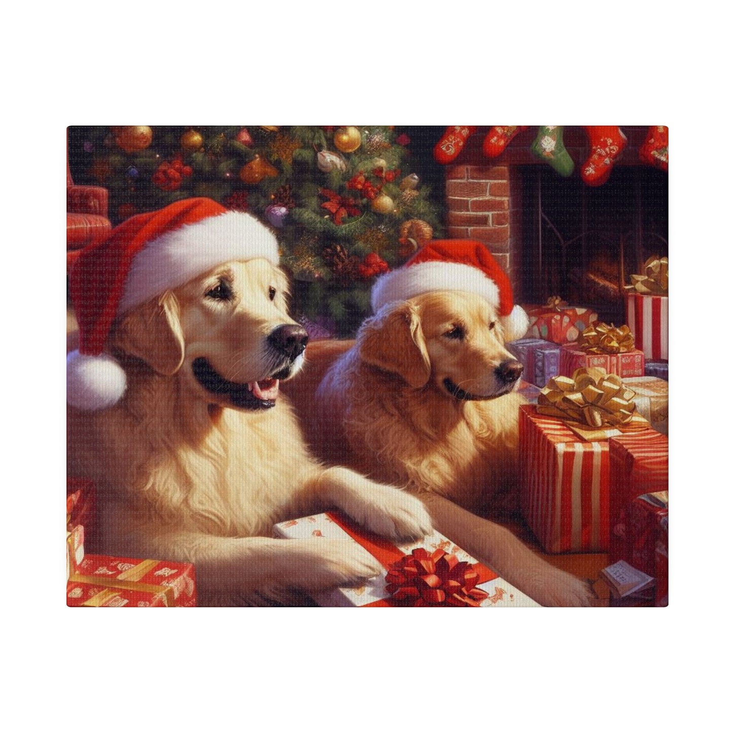 Golden Retriver Christmas Morning Canvas Wrap