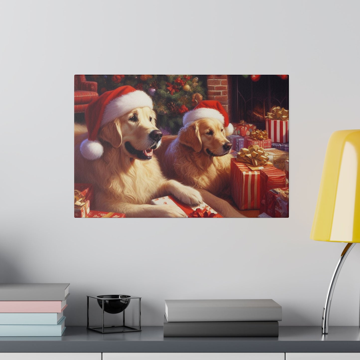 Golden Retriver Christmas Morning Canvas Wrap