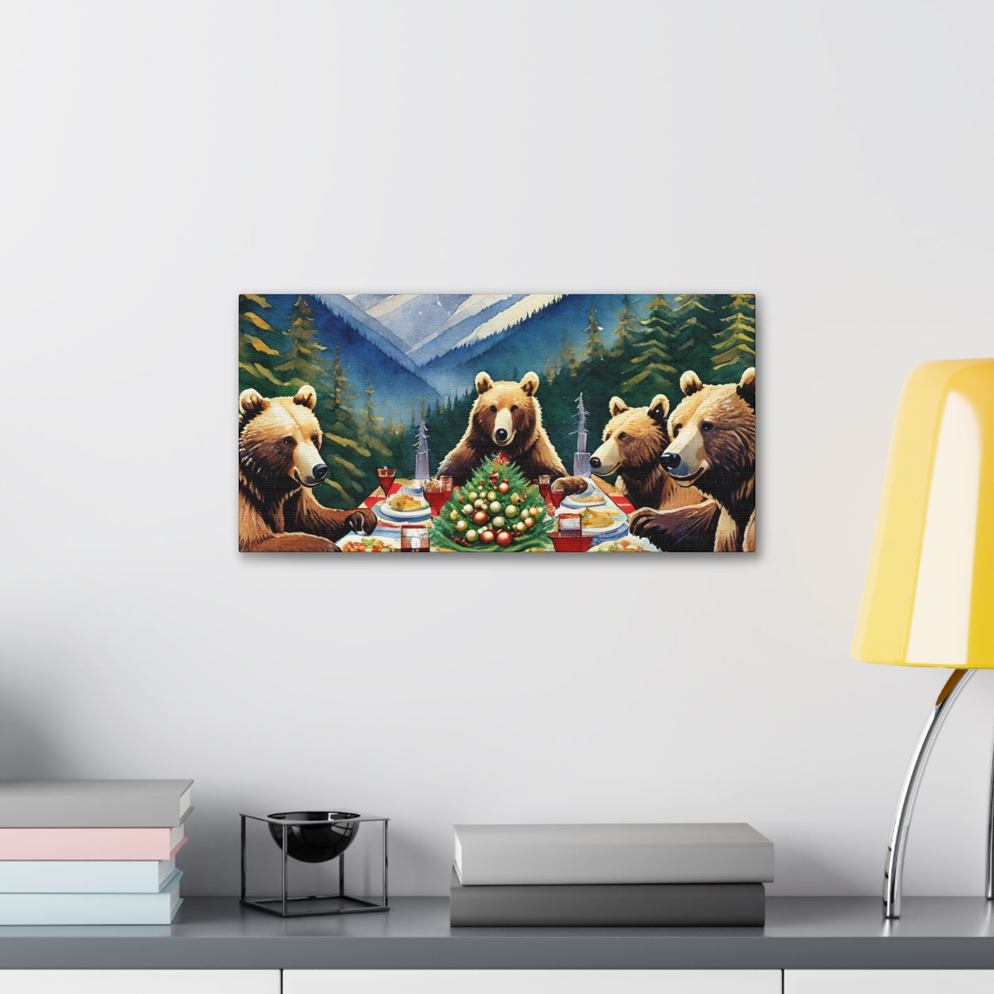 Grizzly Bear Christmas Dinner Canvas Wrap