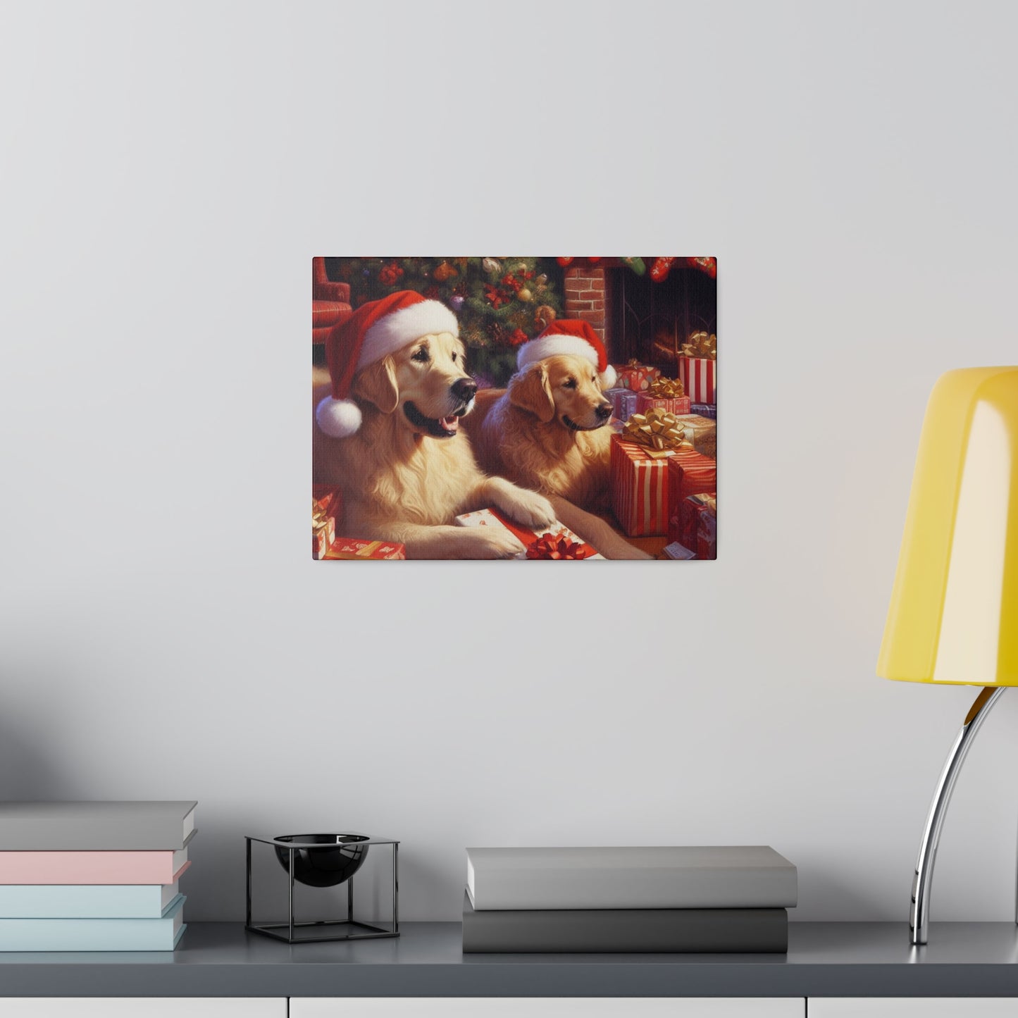 Golden Retriver Christmas Morning Canvas Wrap