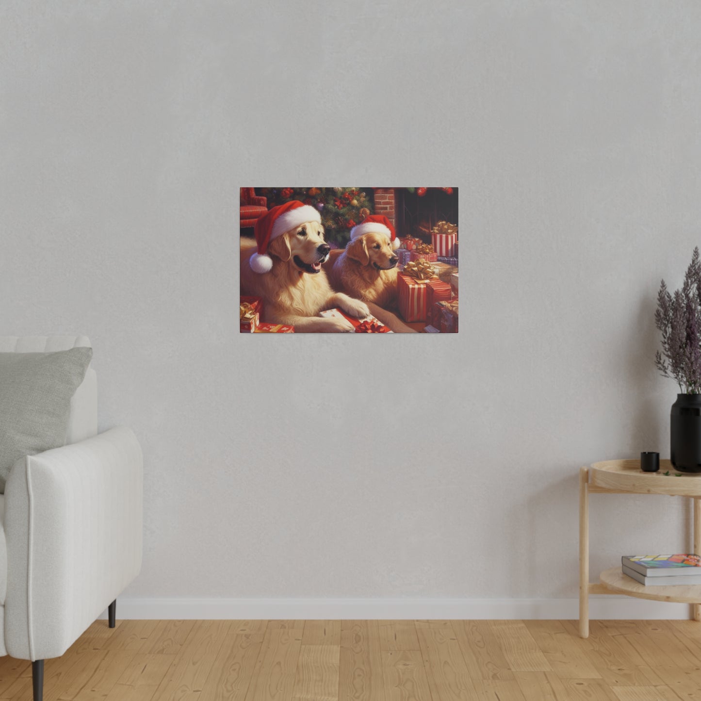 Golden Retriver Christmas Morning Canvas Wrap